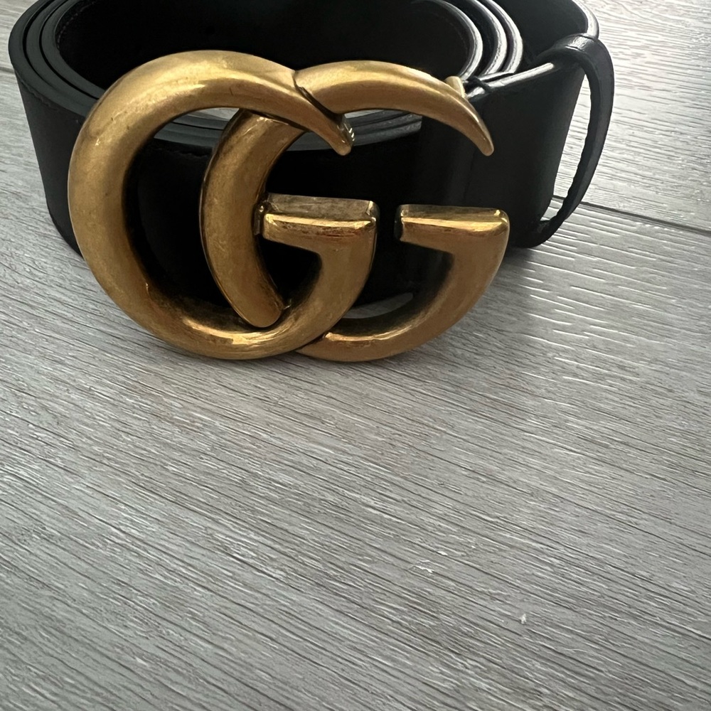 Gucci Marmont Wide Black Belt with Gold Buckle